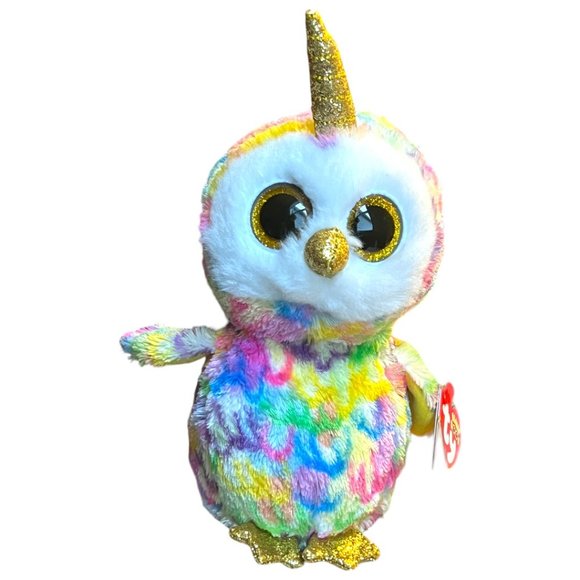 NWT Ty Beanie Boos ENCHANTED Owl Unicorn 8.5" tall x 5" wide Rainbow Tie-dye - Picture 1 of 13
